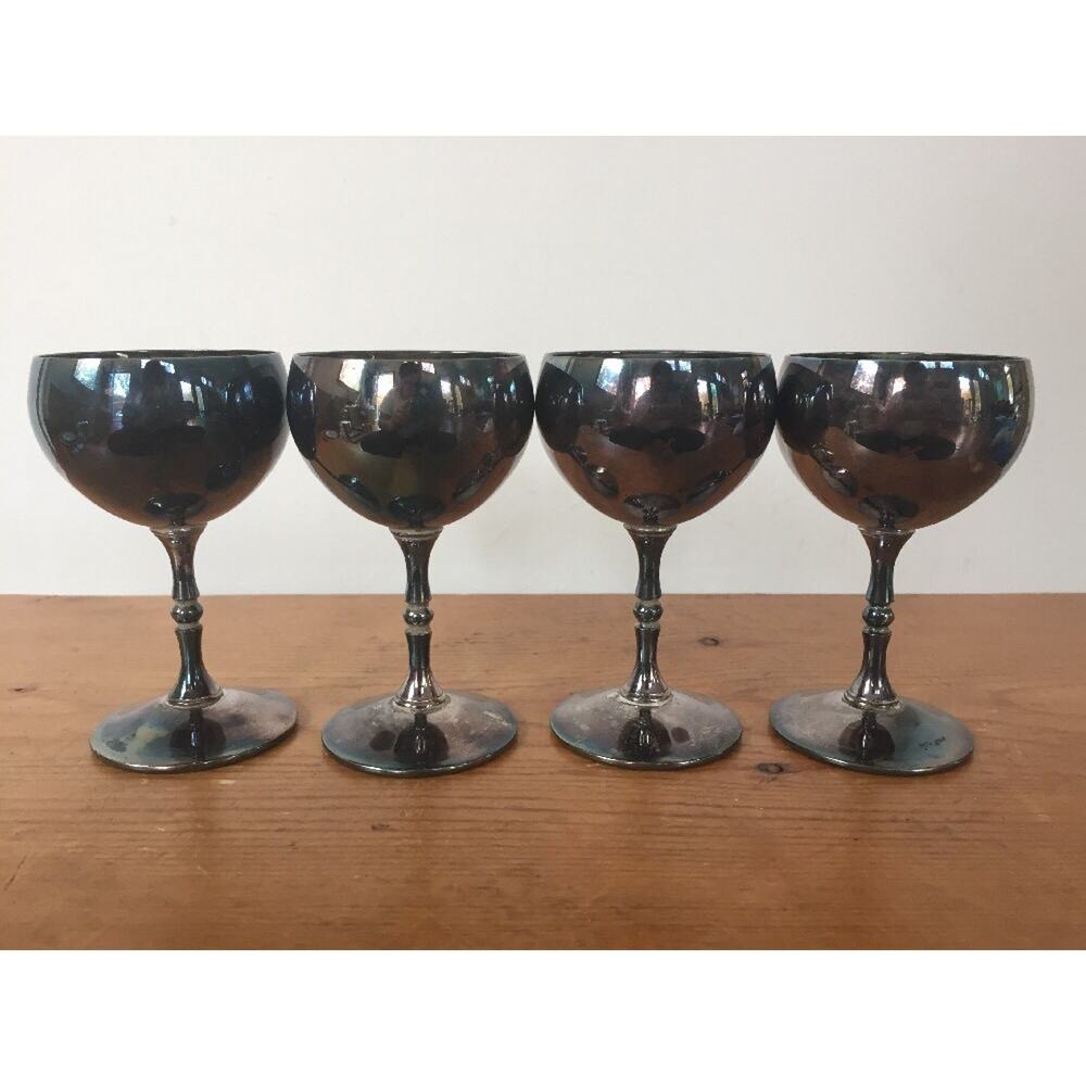 Set 4 Vtg Valero Silver Plated Stemmed Sherry Brandy Cordial Wine Goblets Cups